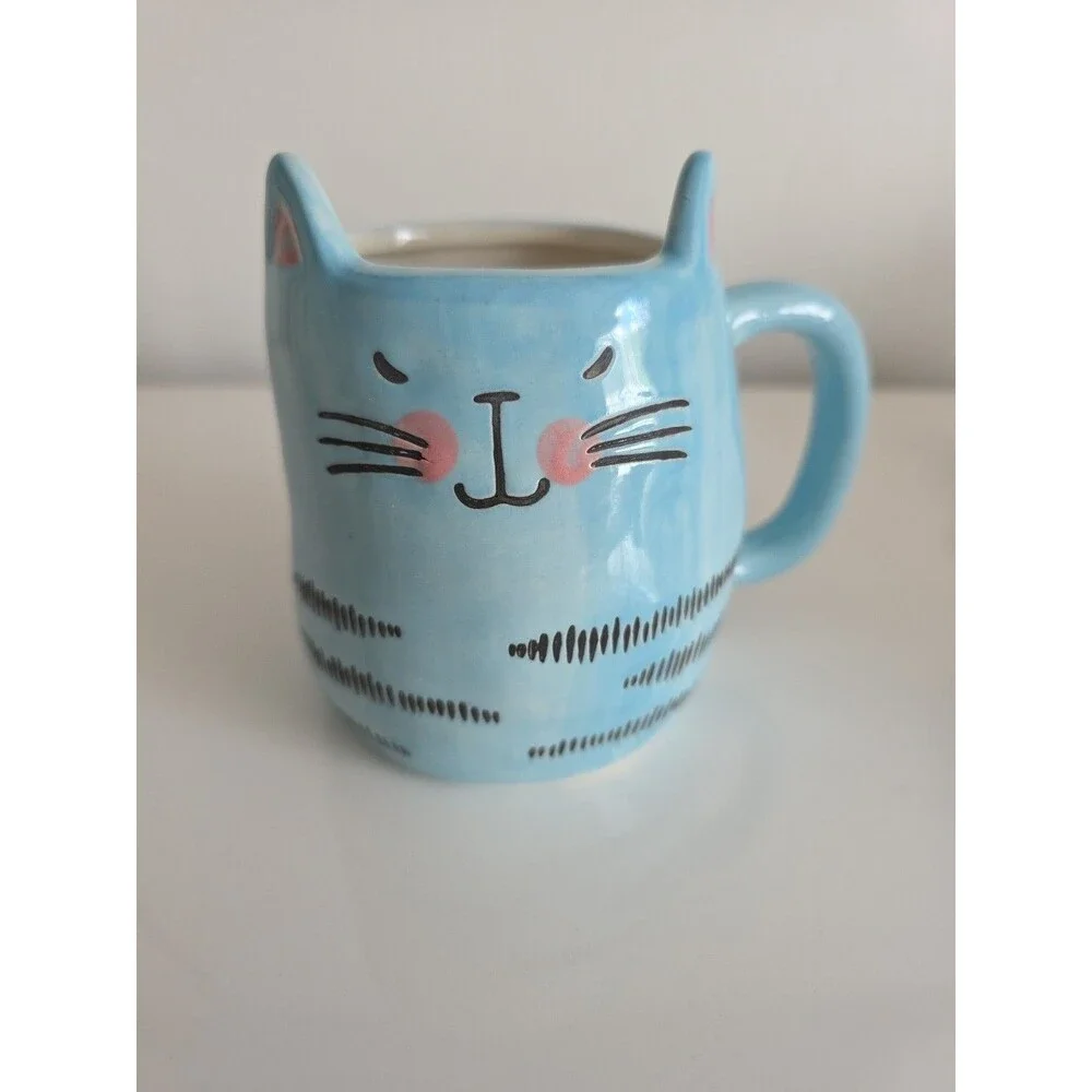 Cat Face Ceramic Mugs Set of 4 10oz Stoneware Coffee‎ Cups 1 Cracked
